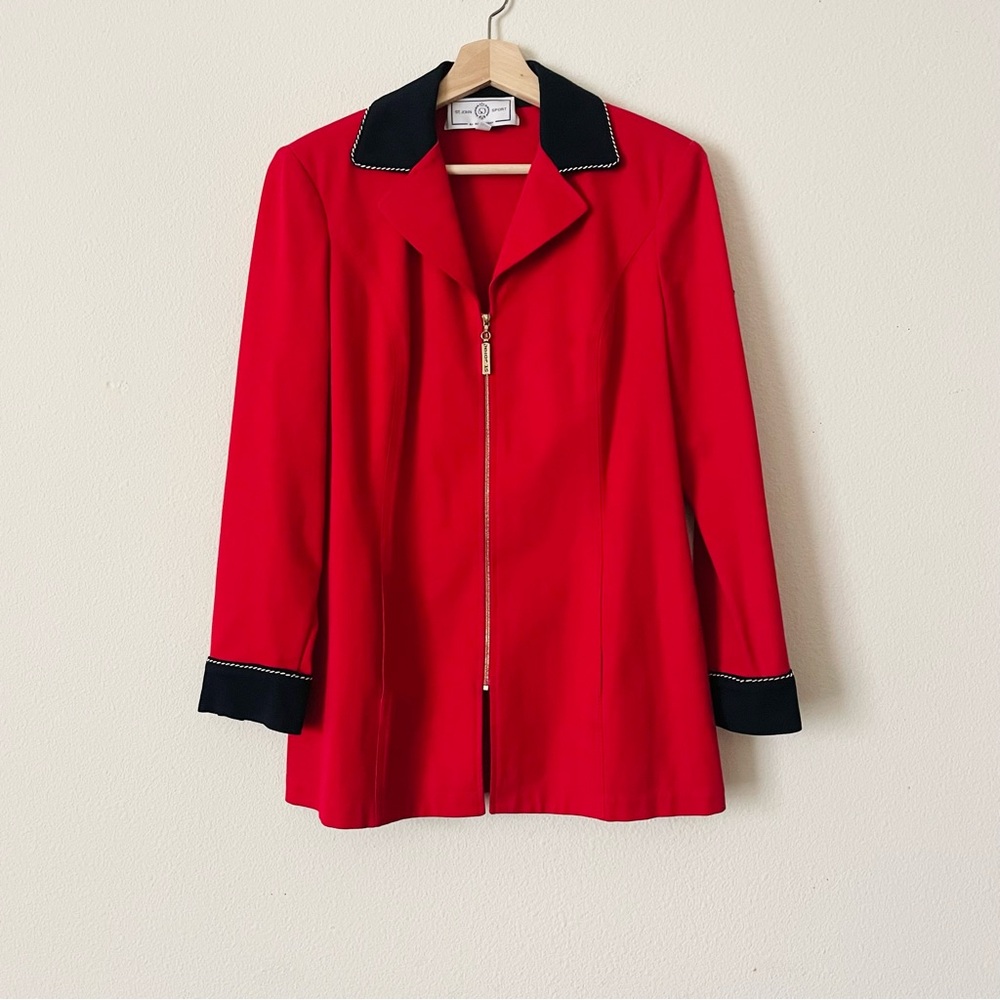 ST JOHN SPORT SMALL red long sleeve zip collared jacket